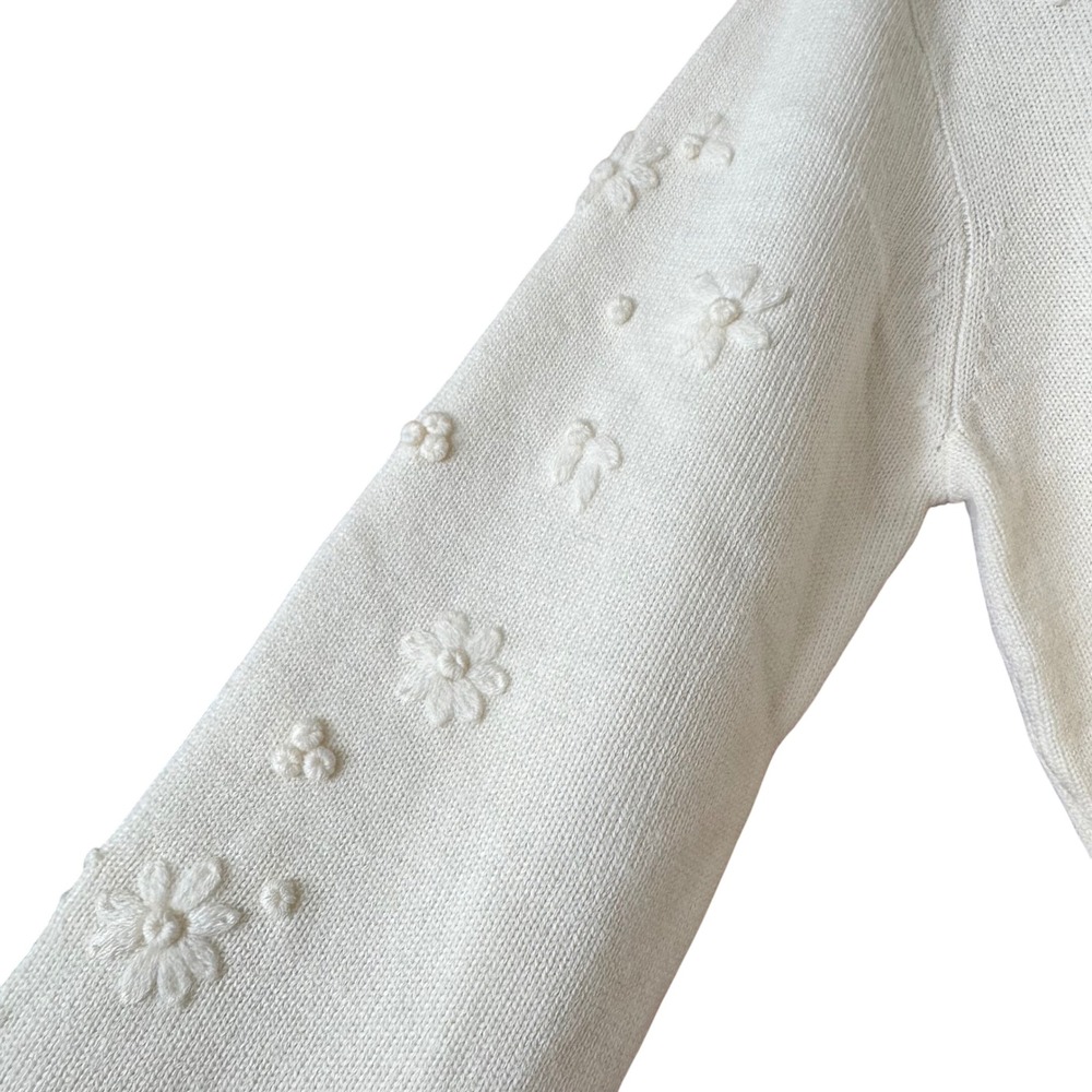 Liz Claiborne Collection Cream Merino Wool Sweater Beaded Floral Embroidered M - Picture 4 of 10